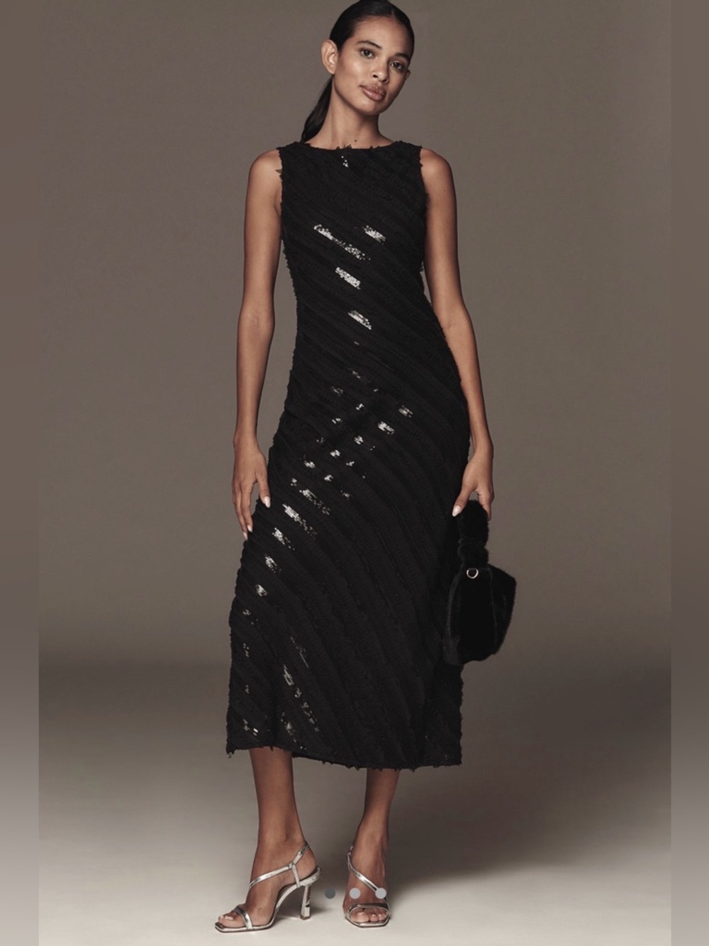 NWT Anthropologie Endless Rose Black Textured Midi Dress, Size 1X